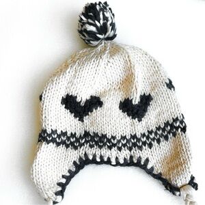 Cozy Knit Kids Hat with Pom Pom - Cream and Black
